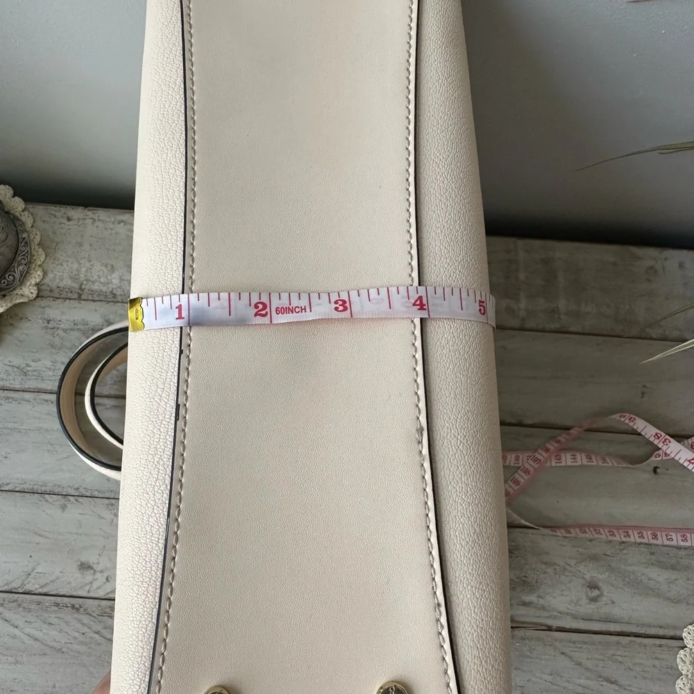 Calvin Klein Cream Roxy Leather Tote Crossbody Bag with Gold Accents